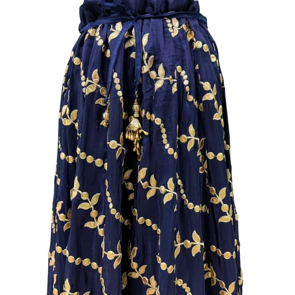 Navy Blue Gold Embroider Lehenga Full Maxi Skirt Indian Wedding‎ Ethnic Beaded